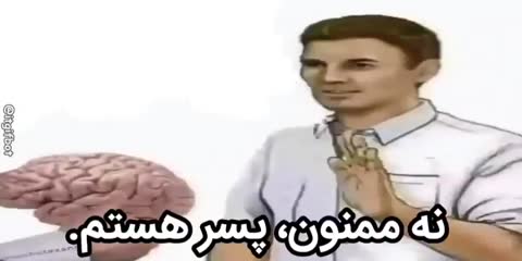 مردی با لبخند و دستی در حالت علامت اوکی کنار نقاشی مغز ایستاده و متن می‌گوید نه ممنون، پسر هستم.