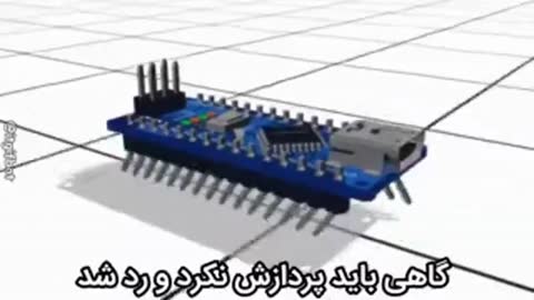 یک برد الکترونیکی آبی با پین‌های فلزی به‌صورت سه‌بعدی می‌چرخد و متن می‌گوید گاهی باید پردازش نکرد و رد شد.